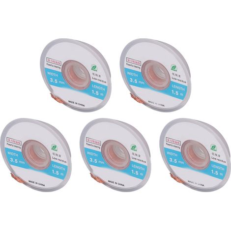 Kupferentlötlitze, 5 Stück, 1,5 m, 3,5 mm breit, Löt- und Entlötset, abisolierte Litze (1/5)