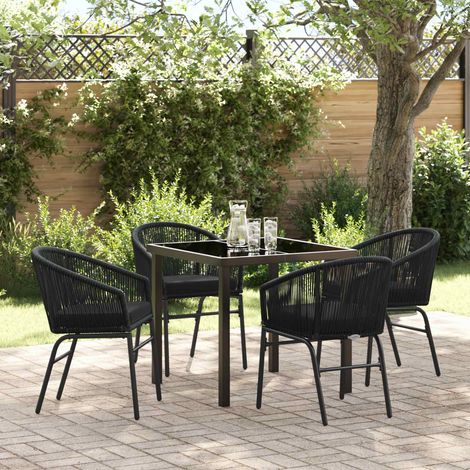 vidaXL Garten Essgruppe 5 pcs Schwarz Pulverbeschichteter Stahl (1/5)