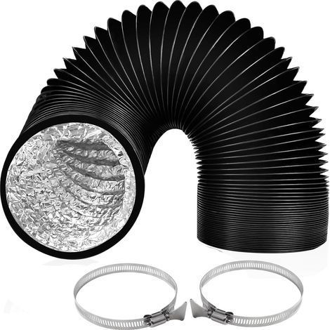 Tuyau d'évacuation 125 mm Longueur 6 m Noir Gaine Ventilation en Aluminium Tuyau D'évacuation D'air avec 2 Colliers de Serrage en Acier pour Climatisation Déshumidificateur Extracteur (1/5)