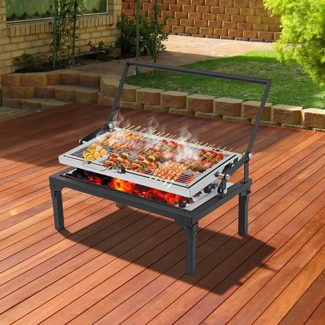 Barbecue au charbon de bois pliable rotatif à 360 ° en acier inoxydable - Barbecue de pique-nique - Barbecue de fumage pliable - Barbecue de camping pour l'extérieur, le jardin, les fêtes (1/5)