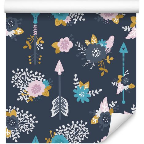 Tapete mit indischen Pfeilen und Blumen für Wohn- und Schlafzimmer, 50 x 1000 cm (1/5)
