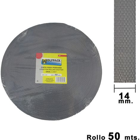 Grauer Rollladengurt Wolfpack 14 mm. 50 Meter Rolle