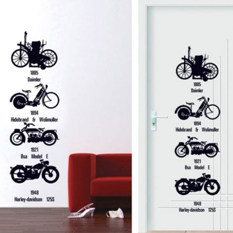 Wandtattoo mit Motorrad- und Fahrradmotiv für Wohnzimmer, Schlafzimmer – Dekorative Wanddekoration (1/5)