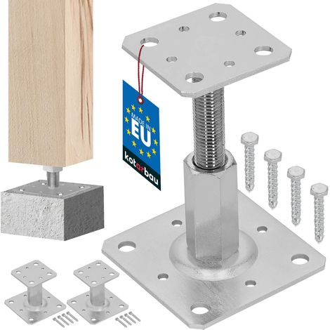 KOTARBAU® 2 Pièces Pied Réglable - Support de Poteau - Acier Galvanisé - 80 x 80 mm - Argent - Pied de Poteau Reglable - 90 - 150 mm (1/5)