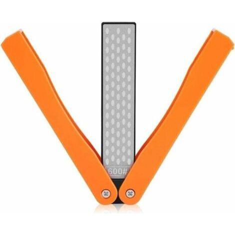Messerschärfer mit 400/600er Körnung, klappbarer, doppelseitiger Diamant-Schärfstein für Outdoor-Aktivitäten wie Camping, Garten und Küche (Gelb) (1/4)