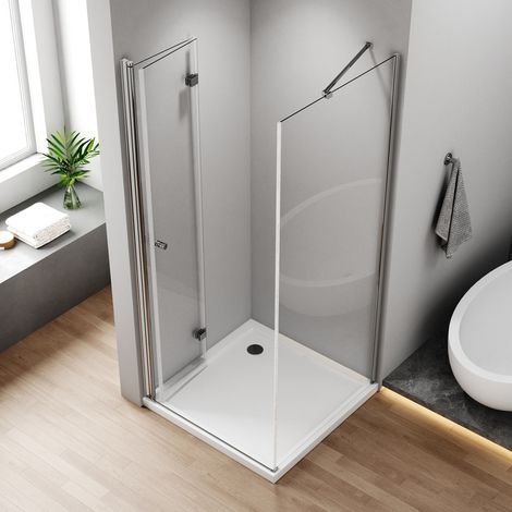 Duschkabine Falttür 100x75 cm Eckeinstieg Seitenwand Duschabtrennung Eckeinstieg Duschkabine Drehfalttür Dusche 100cm Seitenteil 75cm aus 6mm ESG Sicherheitsglas Falttüren Duschwand Höhe 185cm (1/5)