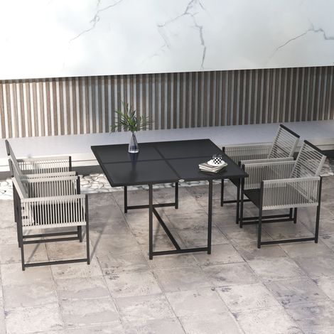 Outsunny Sitzgruppe 5 tlg. Essgruppe für 4 Personen Esstisch mit 4 Stühlen Esszimmergruppe mit Klappstühle Küchentisch-Set mit Stahlgestell Balkonmöbel Gartenmöbel für Terrasse, Balkon Schwarz