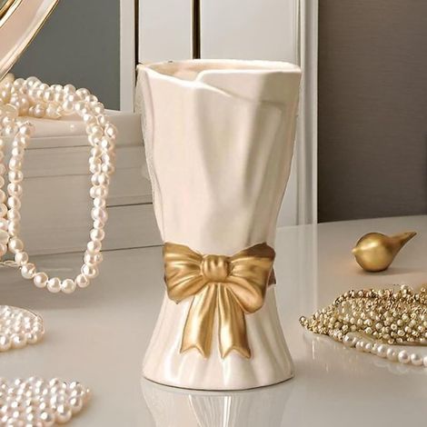 Grand vase à fleurs en céramique blanche - Design nœud - Décoration bohème - Vase décoratif (1/5)