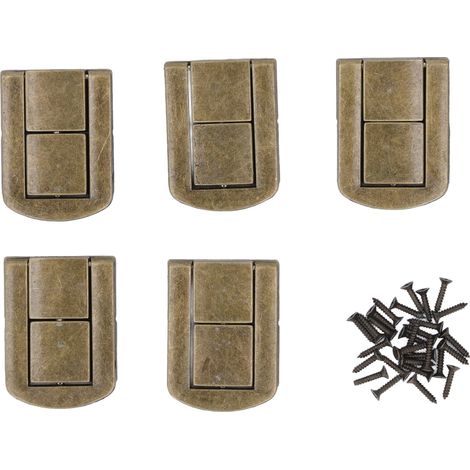 Set mit 5 retro-bronzegrünen Kastenschlossverschlüssen, 43 x 32 mm, 4 Befestigungslöcher, Zinklegierung, Verschluss mit Schraube (1/5)
