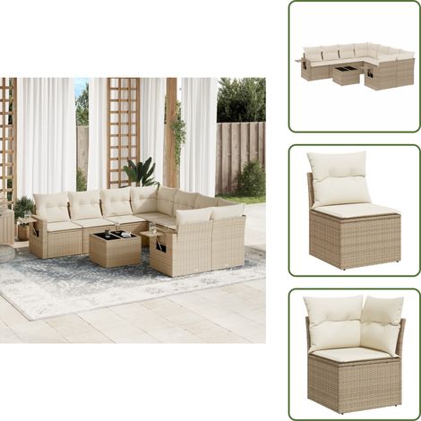 Ratán sintético - vidaXL Set de sofás de jardín 9 pzas con cojines ratán sintético beige - Muebles de exterior