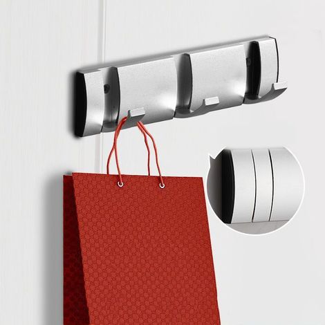 Patère murale épaisse et discrète sans perçage avec 3 crochets pour vêtements derrière porte salle de bain et toilettes couleur argentée (1/4)