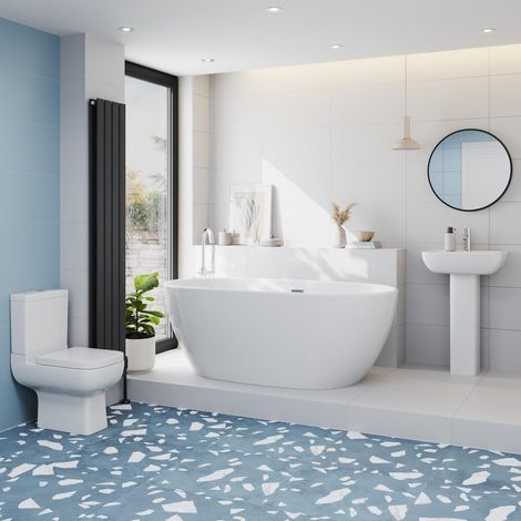 Affine Bathroom Suite 1500mm Freestanding Bath Toilet WC Basin Full Pedestal (1/5)