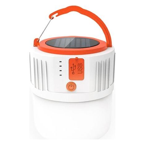Lanterne solaire de camping rechargeable, lampe torche étanche et portable avec port USB - 5 modes d'éclairage - Convient pour la tente, la randonnée, les urgences et les pannes de courant (blanche) (1/4)