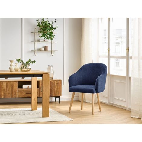 BOBOCHIC - Chaise SOPHIE tissu texturé et pieds scandinaves bois Bleu foncé (1/5)