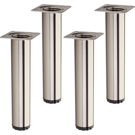 4er Pack - Möbelfuß BRAVO Höhe 200 mm (+ 10 mm) Ø 40 mm Edelstahloptik höhenverstellbarer Schrankfuß aus Stahl Stellfuß belastbar bis 50 kg von SOTECH