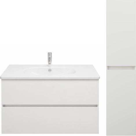 Mueble lavabo individual BURGBAD Joline 100 cm blanco + columna