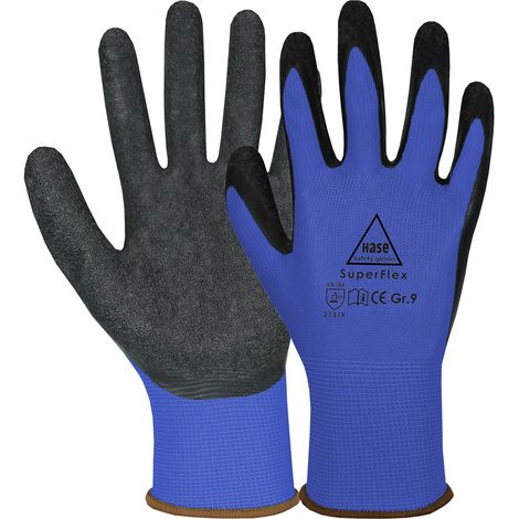 Hase Sicherheitshandschuhe Superflex blue Größe 9, Polyamid/Latex 10 Stk