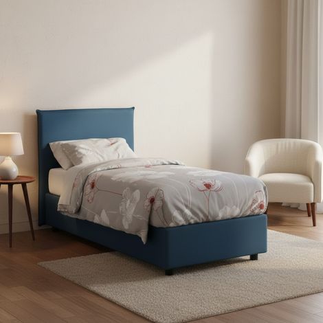 Talamo Italia Cama individual Chelsea, Cama contenedor con revestimiento de tela, 100% Made in Italy, Apertura frontal, adecuado para colchón Cm 90x190, Azul, con embalaje reforzado (1/5)