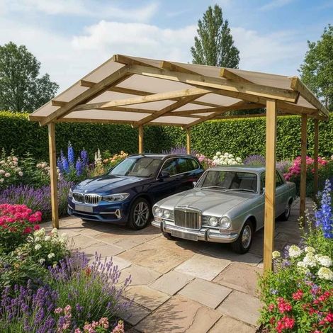 Pergola Carport in legno 400x550 cm, in pino impregnato, Made in Italy