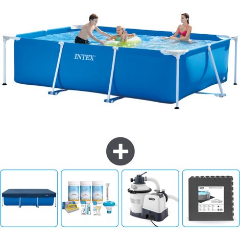 Intex-Schwimmbecken mit rechteckigem Rahmen – 300 x 200 x 75 cm – Blau – im Lieferumfang enthalten Accessoire CB61