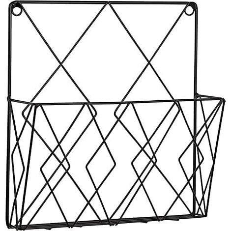 Revistero de pared, estante para periódicos, cestas de metal de alambre negro, estante decorativo para oficina, sala de estar, dormitorio. (1/5)