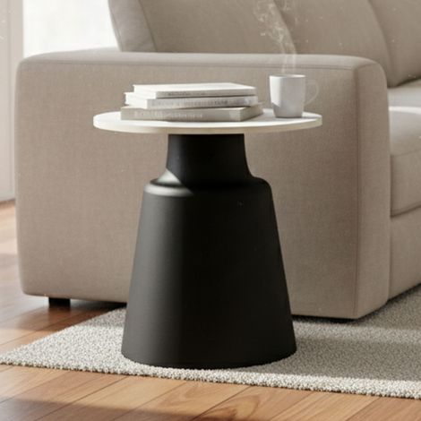 Table d'appoint 45x45x47cm en céramique blanc marbré - SANTINI