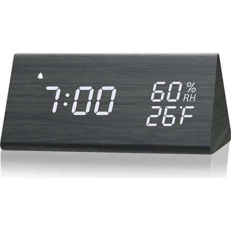 Jeffergarden Réveil Numérique, Horloge électronique Affichage LED Smart Voice pour Chambre à Coucher (Bois Noir) (1/5)