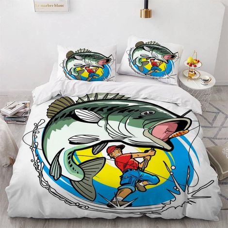 Housse de Couette 140x200 Enfant Poisson Parure de Lit 1 Personne Microfibre Housse de Couette Dessin Animé Mignon 3D Imprimé Literie Set 3 Pièces avec Fermeture Éclair - 140x200+2x50x75 (1/5)