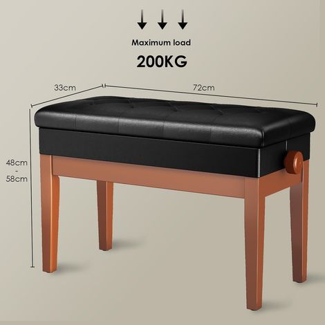 Tabouret Piano,Siege Piano,Banc Piano avec Coussin en Cuir PU,Réglable en Hauteur,72x33x48-58CM,avec Espace de Rangement- Couleur bois (1/5)