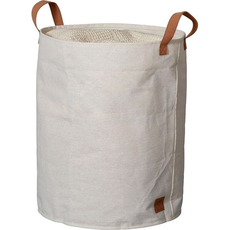 Panier Rangement Pliable en Lin Beige, Poignées Cuir Textile, Polyvalent, Panier à Linge, Boîte de Rangement Tissu, 40x40x45cm (1/5)
