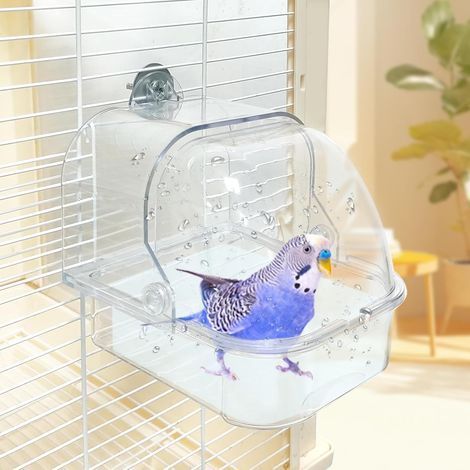Bain d'oiseaux pour cage, gamelle/mangeoire en plastique pour animaux de compagnie, bain pour perroquets avec crochets de suspension pour petits perroquets, douche portable spacieuse pour perruches, c (1/5)