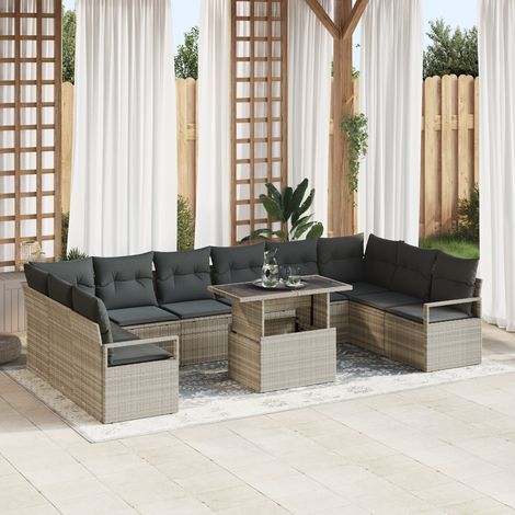 Garden Sofa Set 11 pcs 10-Seater Light Grey Poly Rattan vidaXL (1/5)