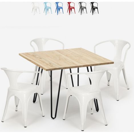 set tavolo 80x80cm design industriale 4 sedie stile bar cucina reims light - Bianco (1/5)