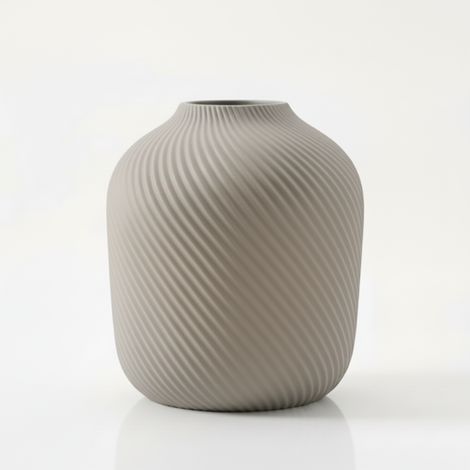 Vaso moderno, minimalista, grigio scanalato per fiori ed erbe. (1/3)
