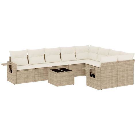 vidaXL Set Divano da Giardino 10 pz con Cuscini Beige in Polyrattan (1/5)