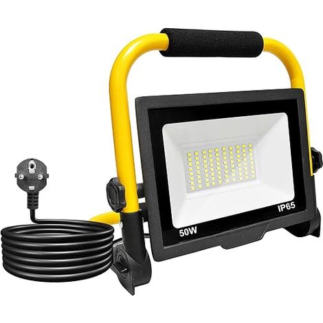 50 W Work Light 80 LEDs, 6000 K White Floodlight, 5000 LM, 360º Rotating Panel, IP65 Waterproof, Foldable, 3 m Cable, Outdoor Lighting, Workshop, Work, Garage. (1/5)