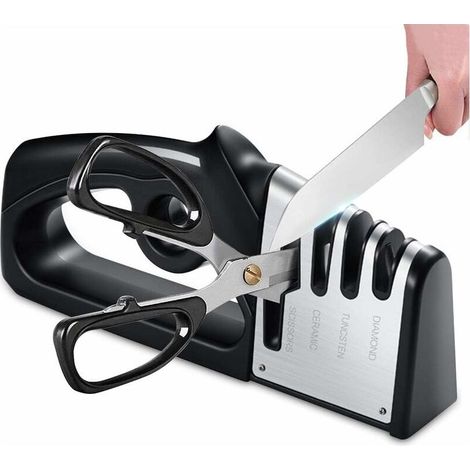 4 en 1 Aiguiseur de Cuisine Affuteur Couteau et Ciseaux,Aiguiseur Couteaux Professionnel, Knife Sharpener avec Gomme antidérapante pour Couteaux en INOX et Céramique (1/5)