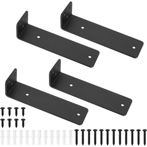 4 Pcs Equerre Etagere Murale, Équerre Étagère Flottants, Support Etagere Murale Industrielle, Supports d'étagère Muraux, Etagere Murale Fixation, Supports en L en Métal, Noir (5.9 pouces/150 mm) (1/5)