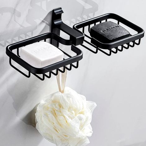 Support Double Savon - Aluminium Aéronautique - Fixation Adhésive Sans Perçage - Égouttoir À Savon Avec Crochet Pour Salle De Bain Cuisine Douche - 1 Pièce (1/5)