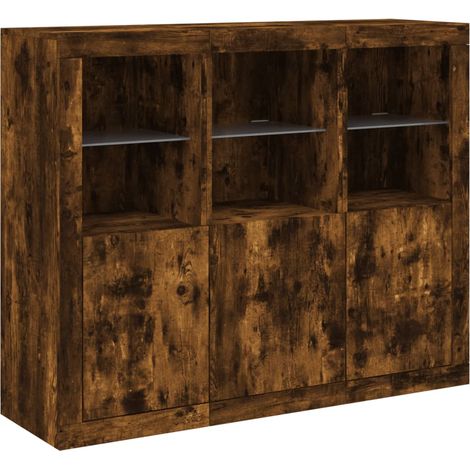 Credenza Credenza Comò Armadietto Portaoggetti Organizer Cucina Soggiorno Soggiorno con luci a LED 3 pezzi Legno composito marrone 020037212