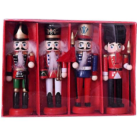 4-teiliges Set Weihnachts-Nussknacker zum Aufhängen, Nussknacker-Ornament aus Holz, Tischdekoration-13CM (1/3)
