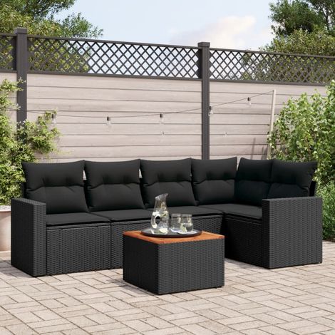 vidaXL Set Divano da Giardino 6 pz con Cuscini Nero in Polyrattan (1/5)