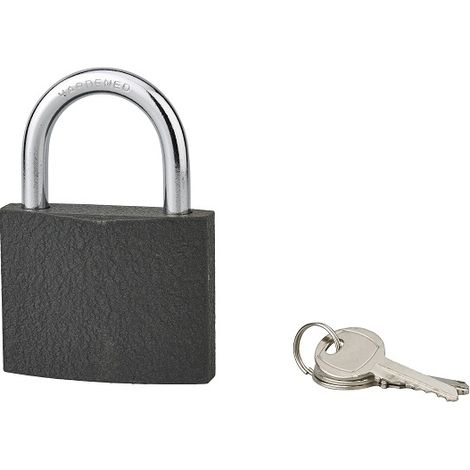Lucchetto ACERA grigio con chiave, base 75 mm, arco in acciaio temprato, 3 chiavi – SERRUPRIX