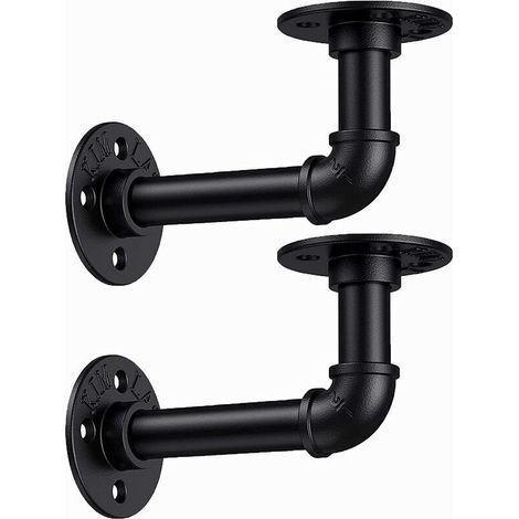 Etagère en Tube pour Plomberie Industrielle, 2 Pièces Support d'Étagère de Tuyau, Supports d'Étagère Murale, Convient aux Etagères Flottantes Etagères, aux Ornements de Meubles Rétro (avec Vis) (1/5)