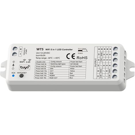 Controlador WIFI Tira LED RGB+CCT 12-24V SKYDANCE WT5 Compatible con Mando RF RGB+CCT (1/5)