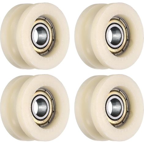 4pcs Poulie à Roulement à Billes en U Gorge, Roue Roulement à Guidage Plastique Type U Rainure 6x23x11mm, Roulements à Rouleaux pour Imprimantes 3D Portes Fenêtres, Beige (1/5)