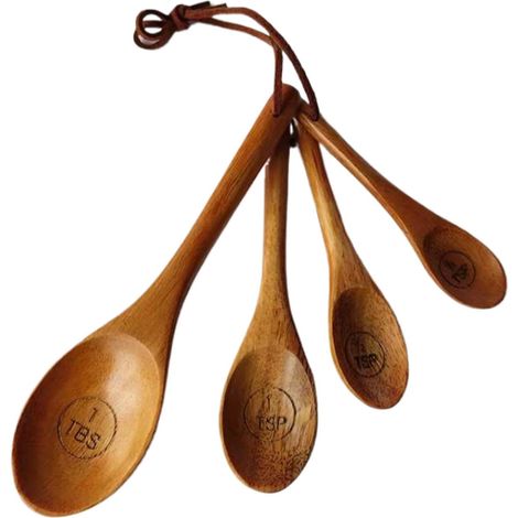 Tasses et cuillères doseuses, bois, pour café et pâtisserie (1/5)