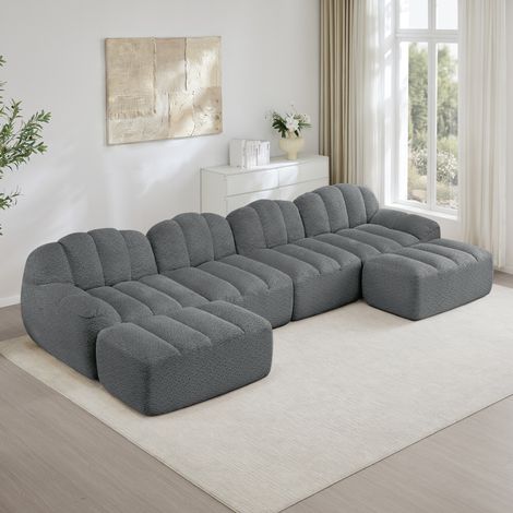 Divano modulare 4 posti in fleece grigio OKMYHOME (1/5)