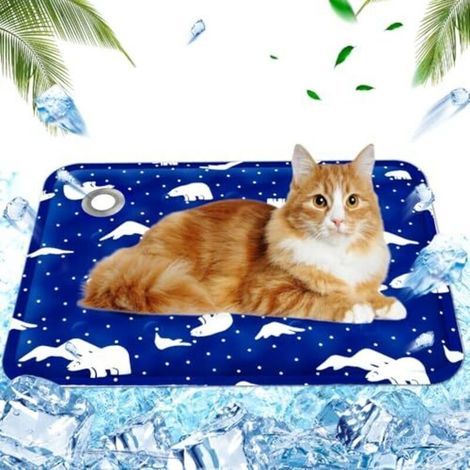 Tapis Coussin rafraichissant pour chien Injection d'eau,Tapis Refroidissement chat Matelas, Tapis rafraîchissant pour Animaux de Compagnie Matelas, 40 x 50 cm, M, Ours Polaire Bleu Ro (1/5)