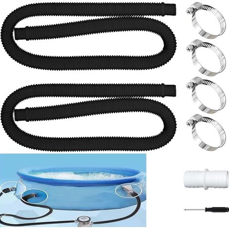 2 pièces Tuyau pour Piscine,Piscine Hors Terre Tuyau avec 4 Pinces Métalliques,Tuyaux de Rechange pour Piscine,pour Piscines Hors Sol (Noir) (1/5)